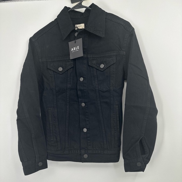Able The Jacket XS Black Denim Jeans Jacket NWT Msrp $150 - Picture 2 of 4
